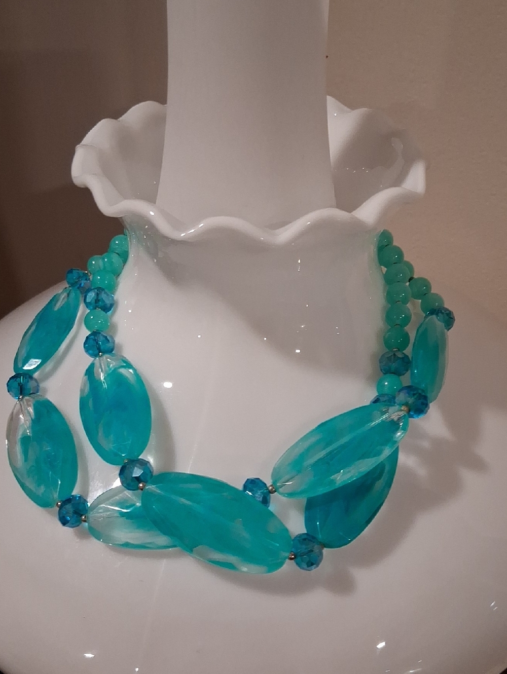 Aquamarine Beaded Statement Necklace - Women Jewelry